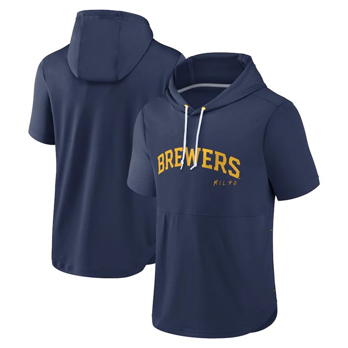 Men's Navy Milwaukee Brewers Sideline Training Hooded Performance T-Shirt